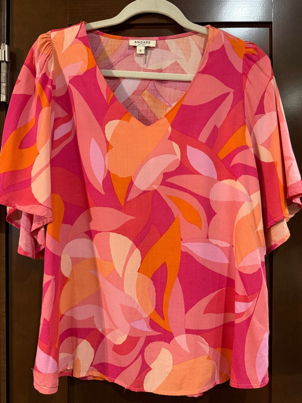 Andree Pink & Orange Abstract Floral V-Neck Blouse